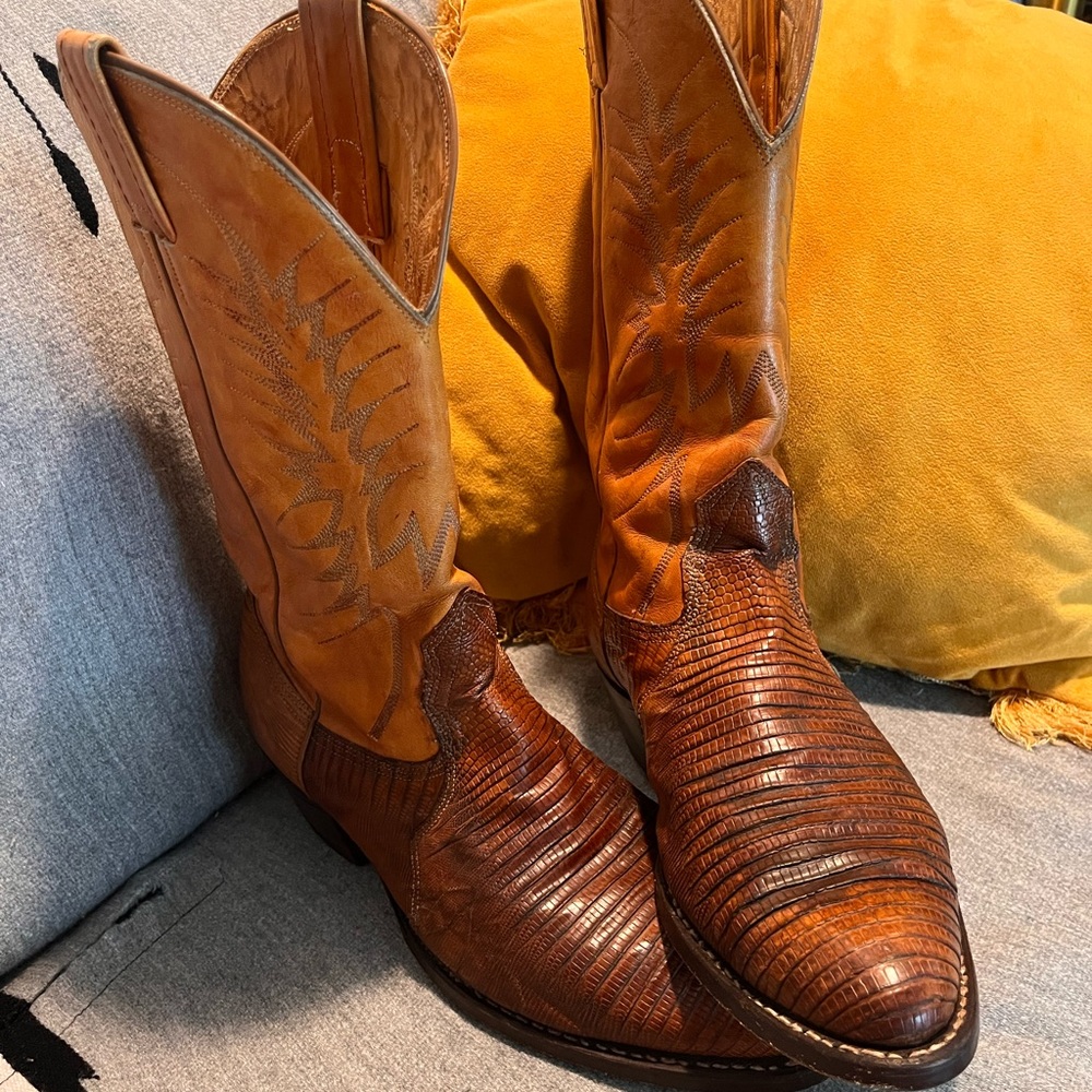 Nocona 90’s Tan Lizard Skin Cowboy Boots M9.5D VINTAGE